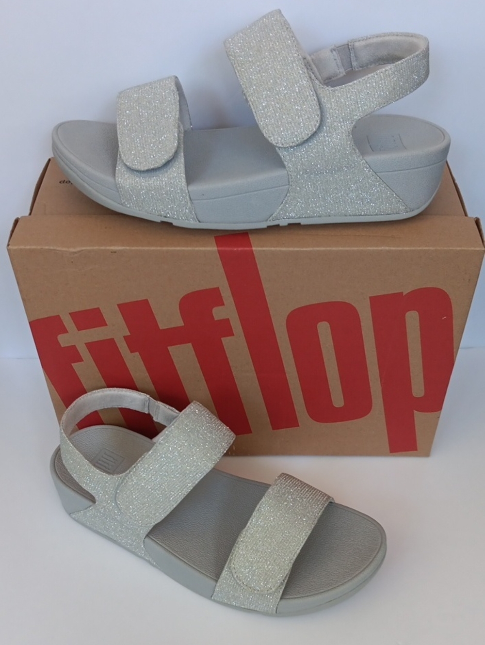 FitFlop Lulu Adjustable Shimmerlux Back-Strap Sandals Silver 9 NWOB